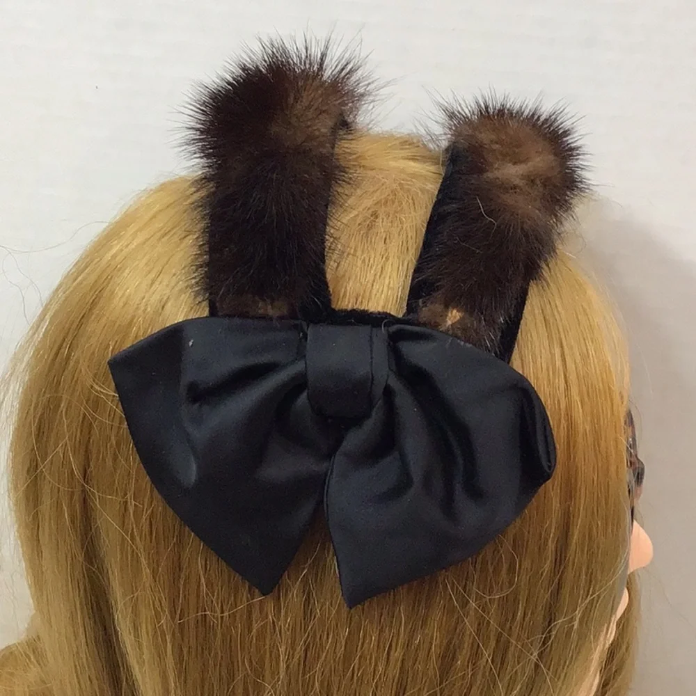 Vintage dark brown mink fur headband hat - Picture 4 of 9
